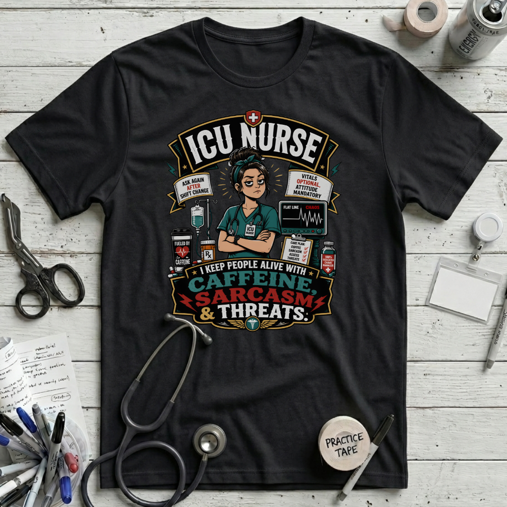 Caffeine, Sarcasm, Threats T-Shirt