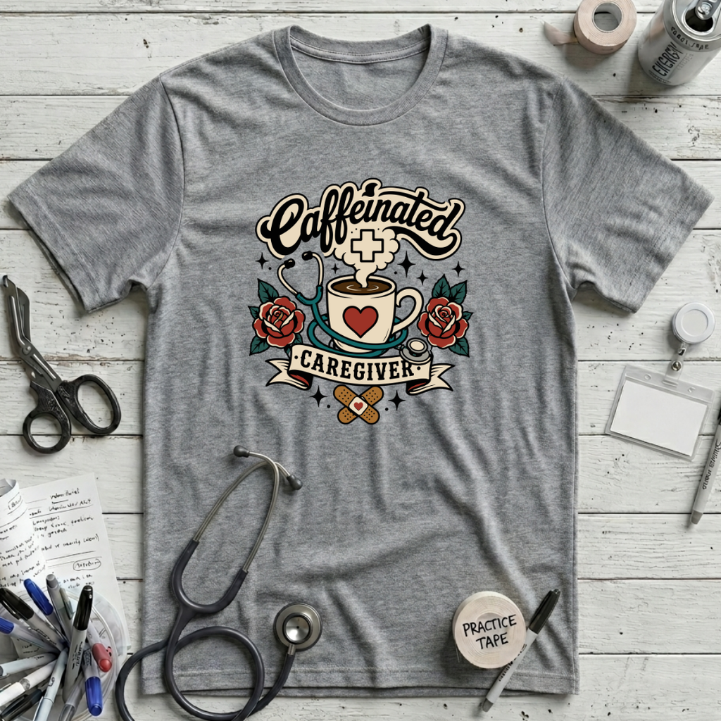 Caffeinated Caregiver T-Shirt - Athletic Heather