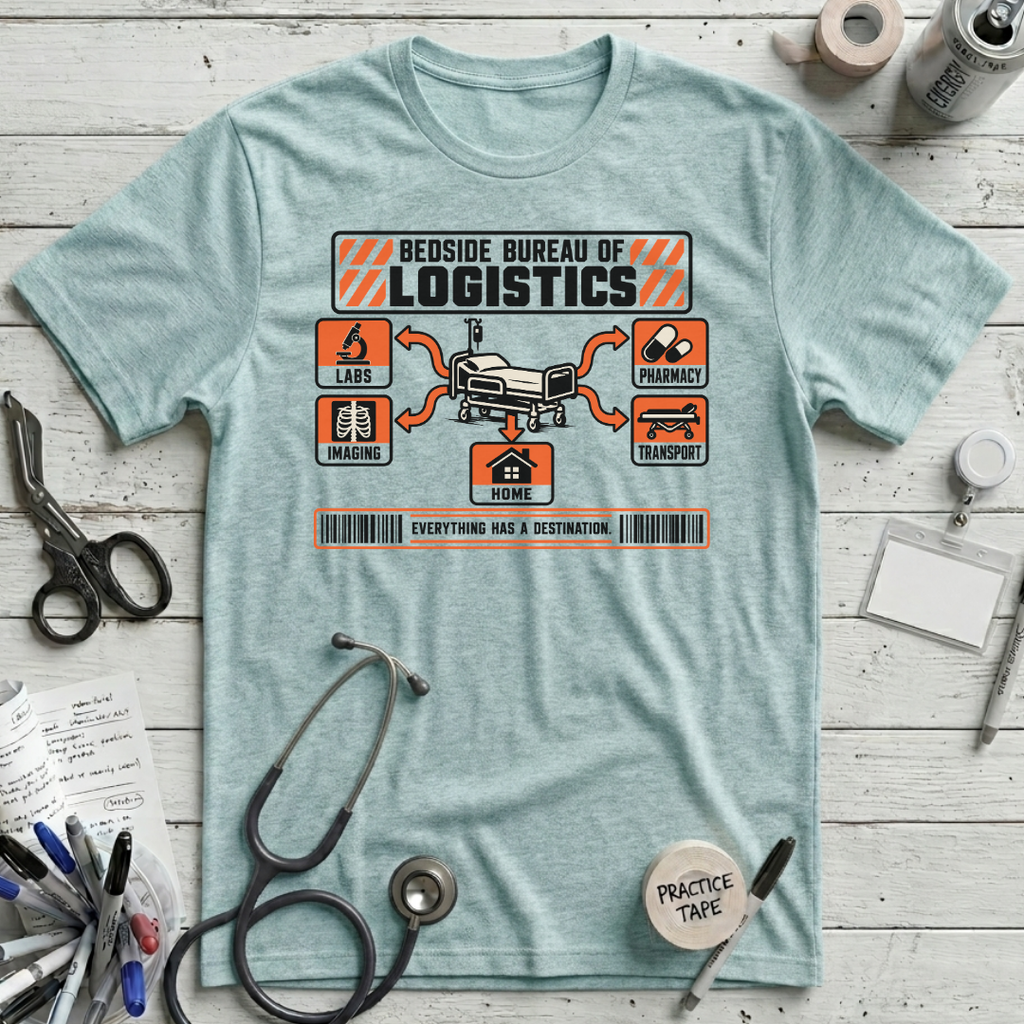 Bedside Logistics Map T-Shirt - Heather Ice Blue
