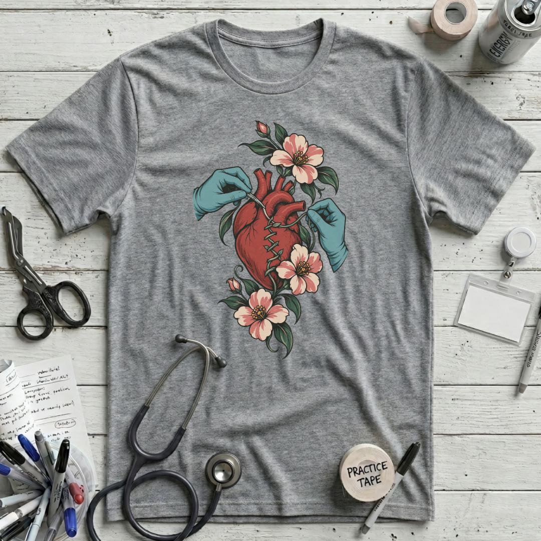 Botanical Heart Sutures T-Shirt - Athletic Heather