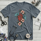 Botanical Heart Sutures T-Shirt - Heather Slate