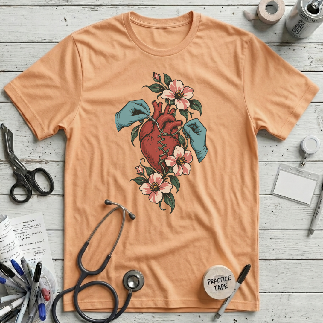 Botanical Heart Sutures T-Shirt - Peach