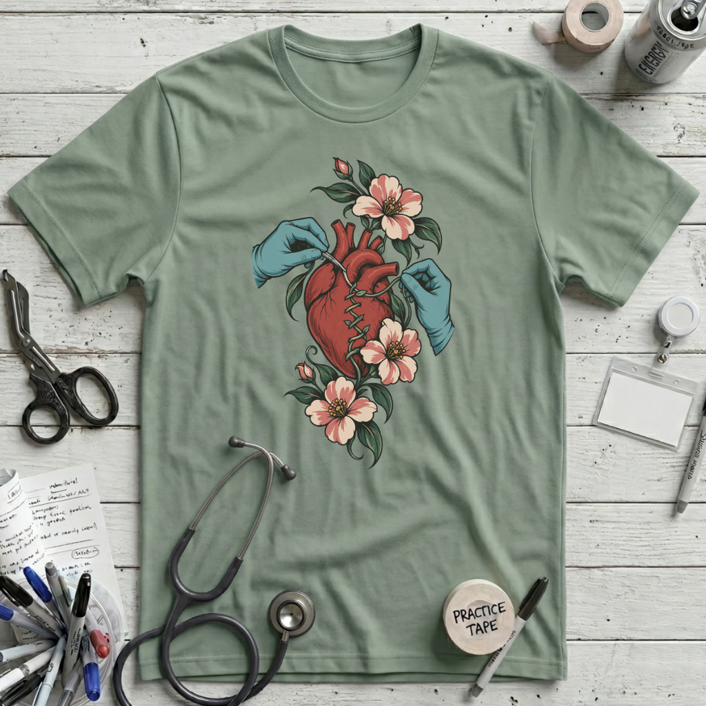 Botanical Heart Sutures T-Shirt - Sage