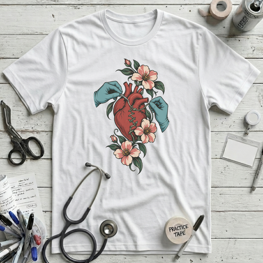 Botanical Heart Sutures T-Shirt - White