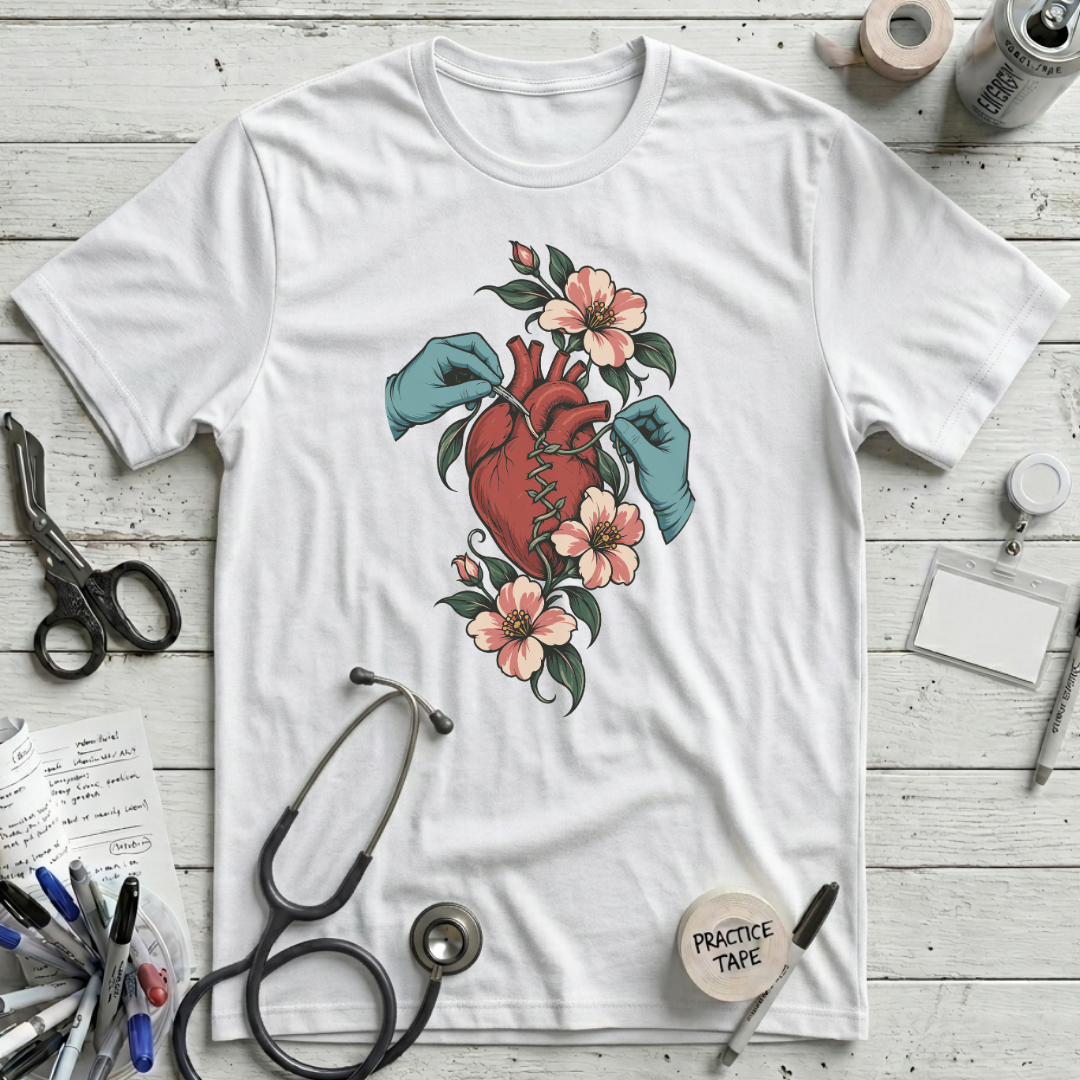 Botanical Heart Sutures T-Shirt - White