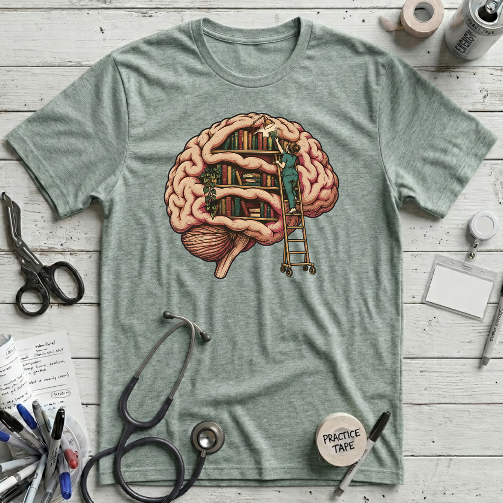 Brain Library T-Shirt - Heather Prism Dusty Blue