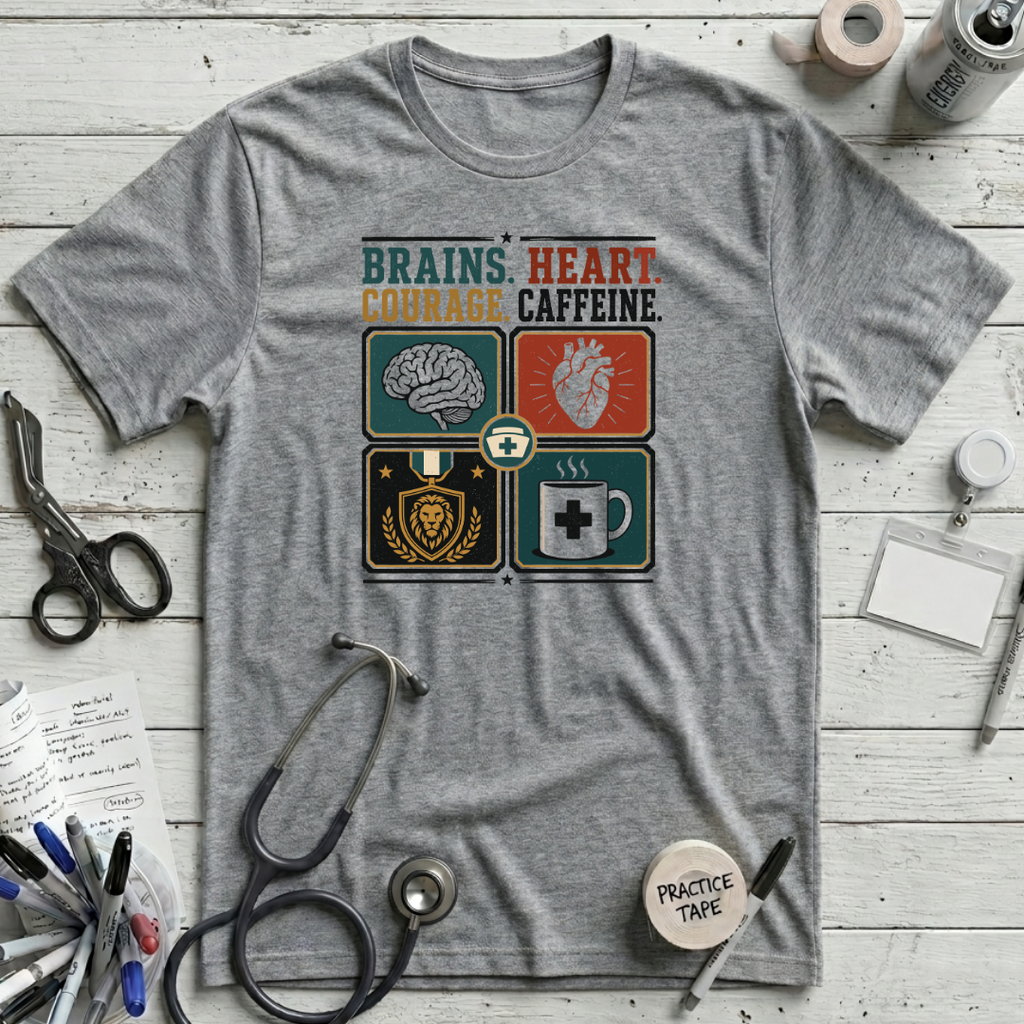 Brains Heart Courage T-Shirt - Athletic Heather