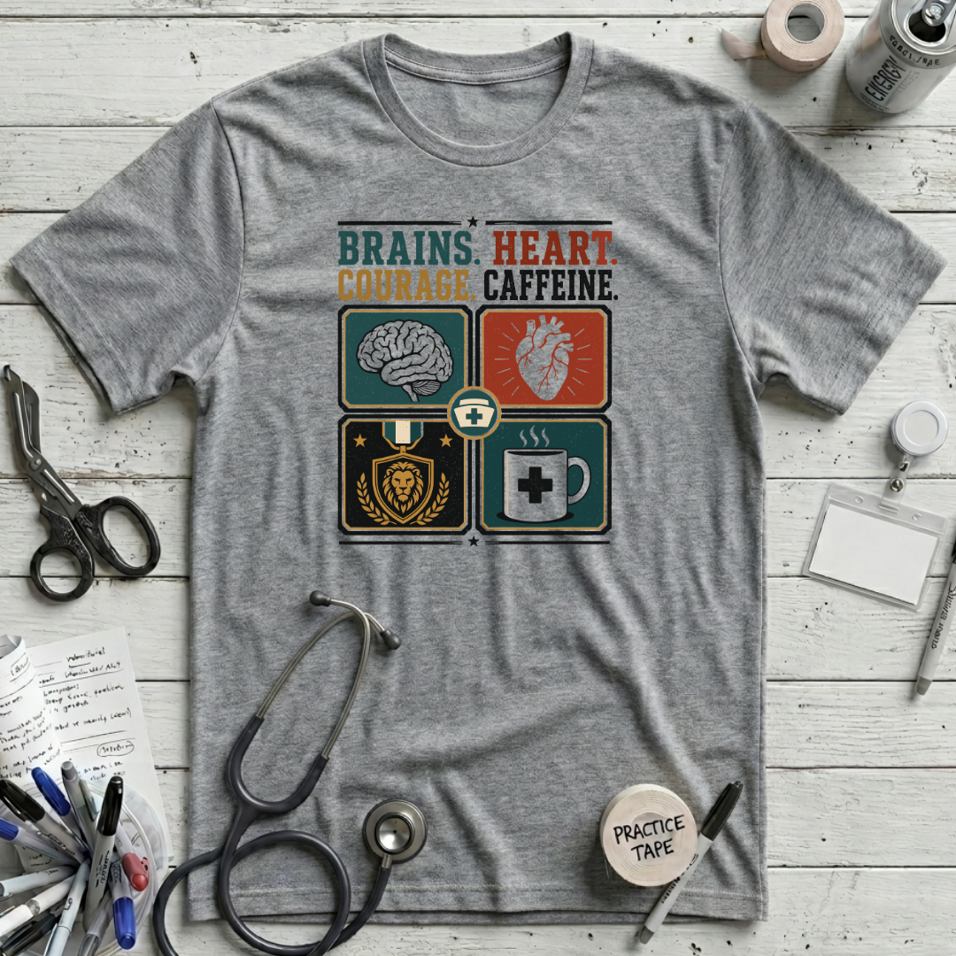 Brains Heart Courage T-Shirt - Athletic Heather