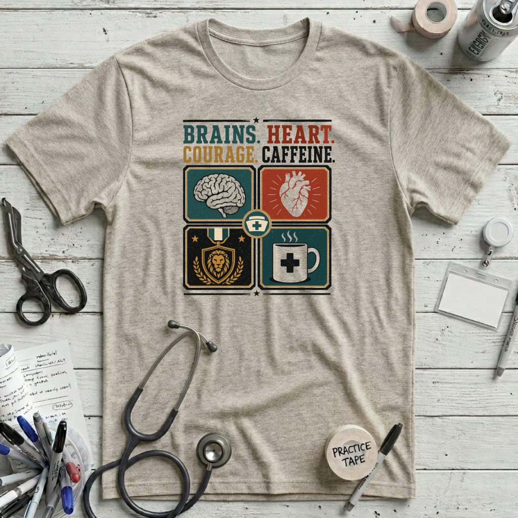 Brains Heart Courage T-Shirt - Heather Prism Natural