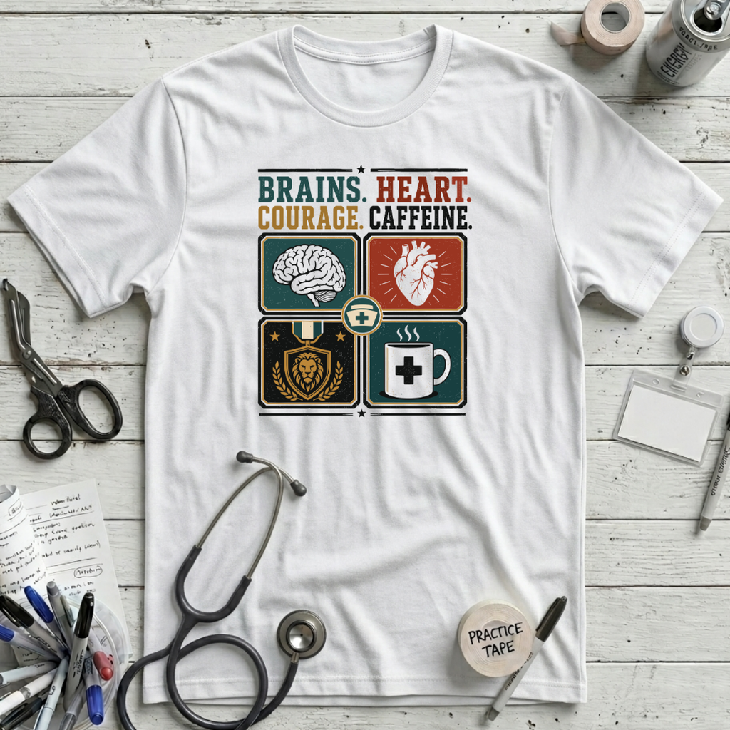 Brains Heart Courage T-Shirt - White