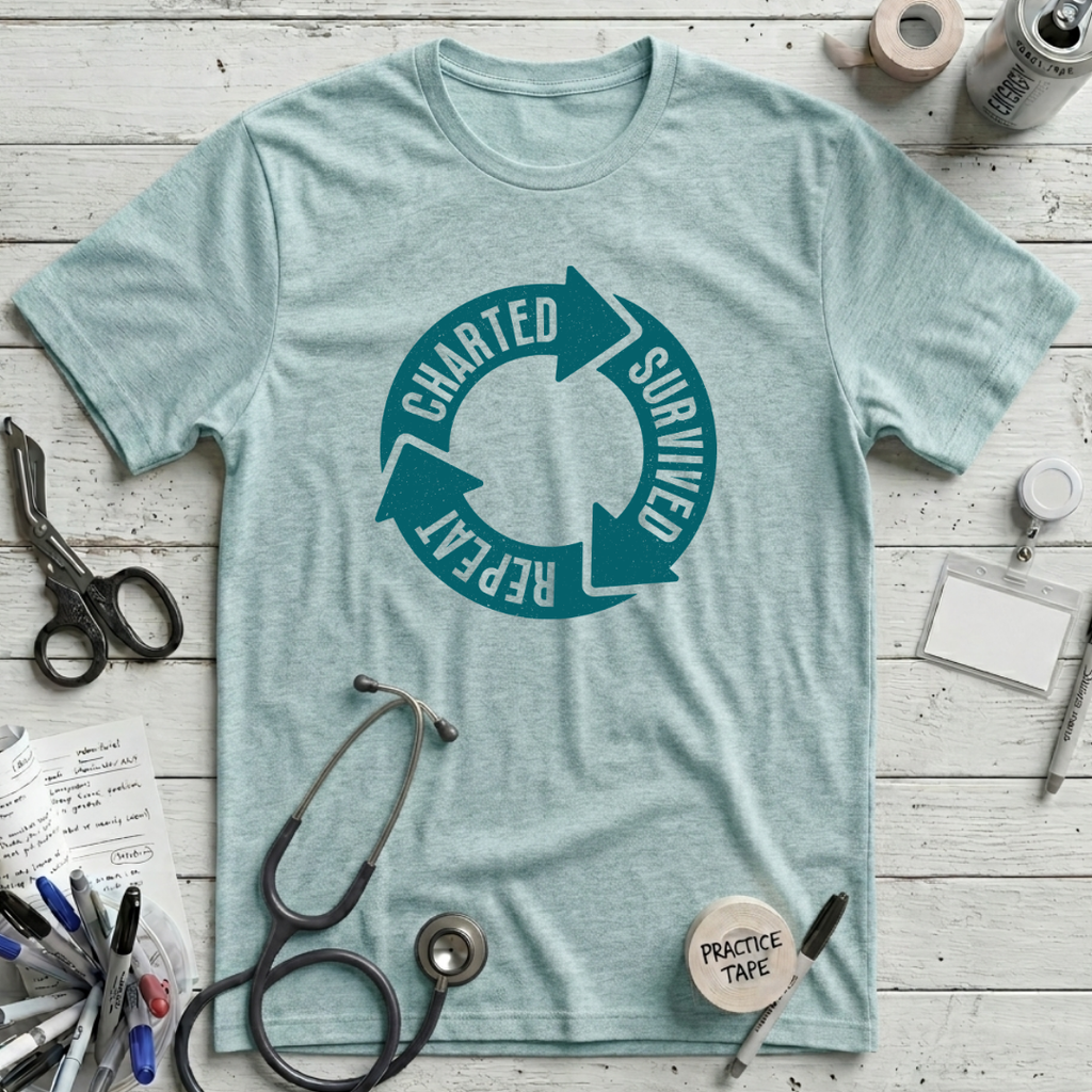 Charted Survived Repeat T-Shirt - Heather Ice Blue