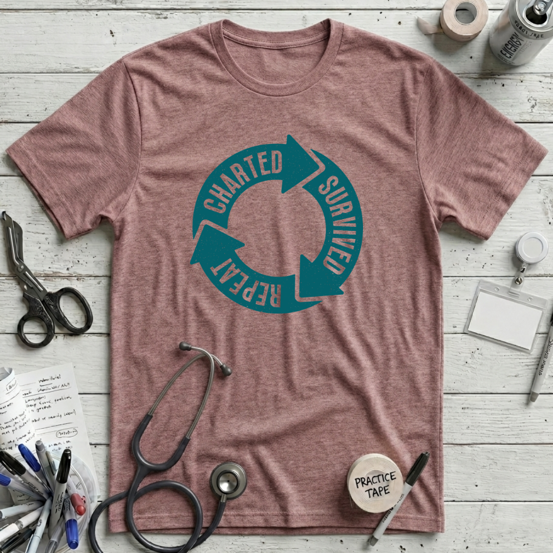 Charted Survived Repeat T-Shirt - Heather Mauve
