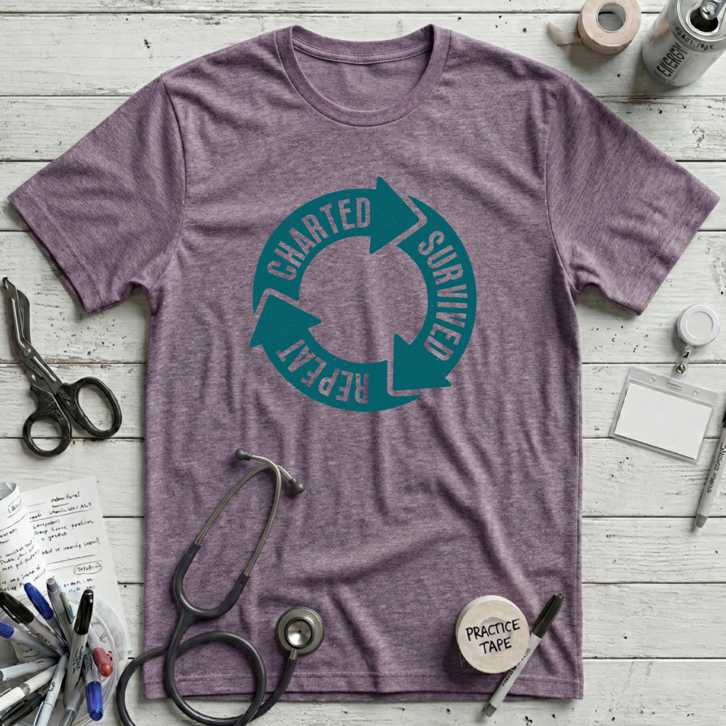 Charted Survived Repeat T-Shirt - Heather Purple