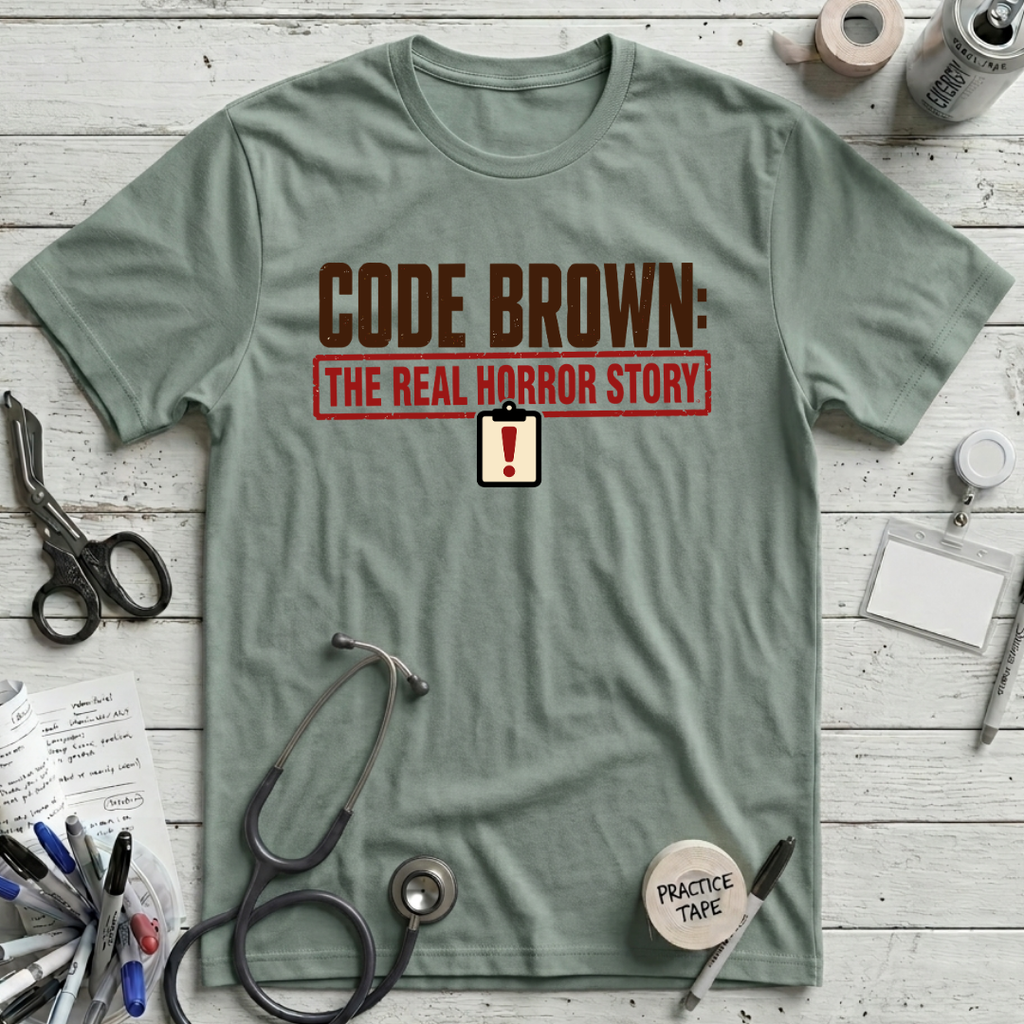 Code Brown Horror T-Shirt - Dusty Blue