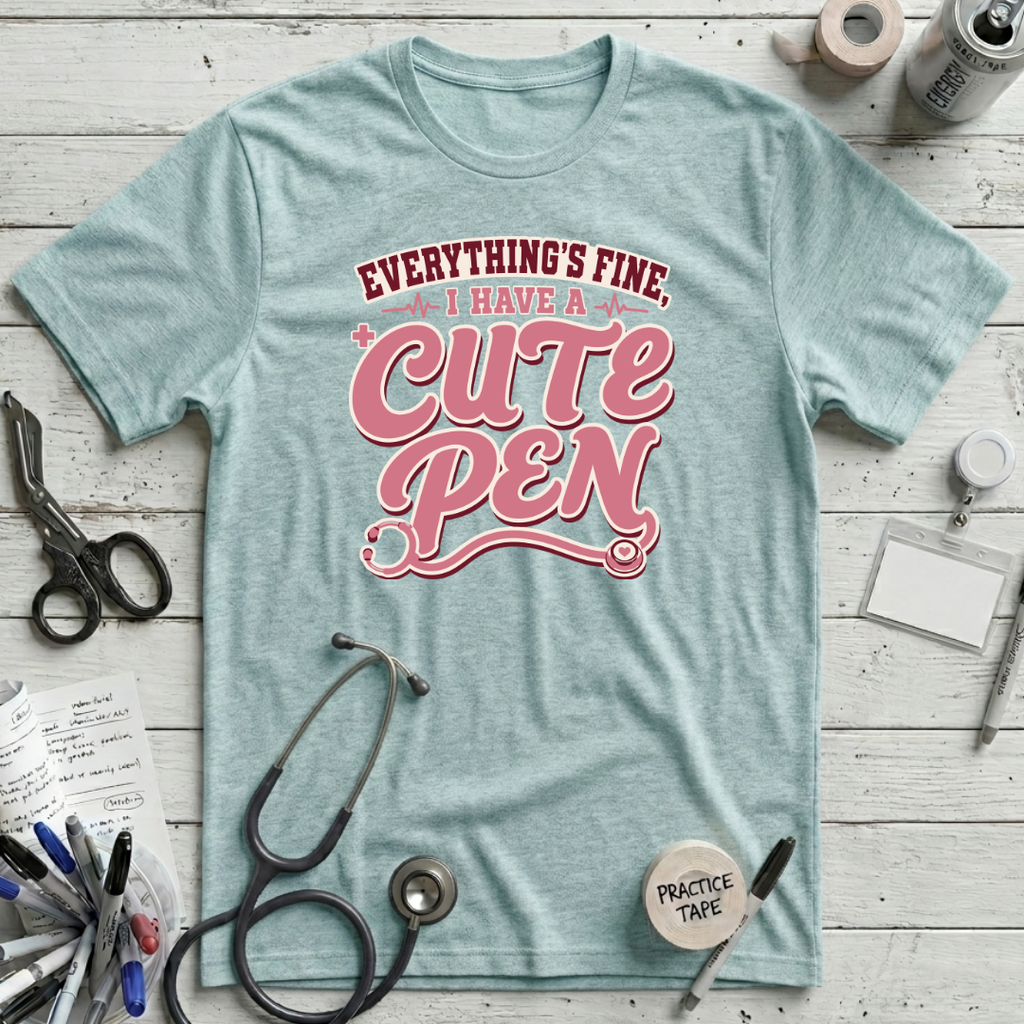 Cute Pen T-Shirt - Heather Ice Blue