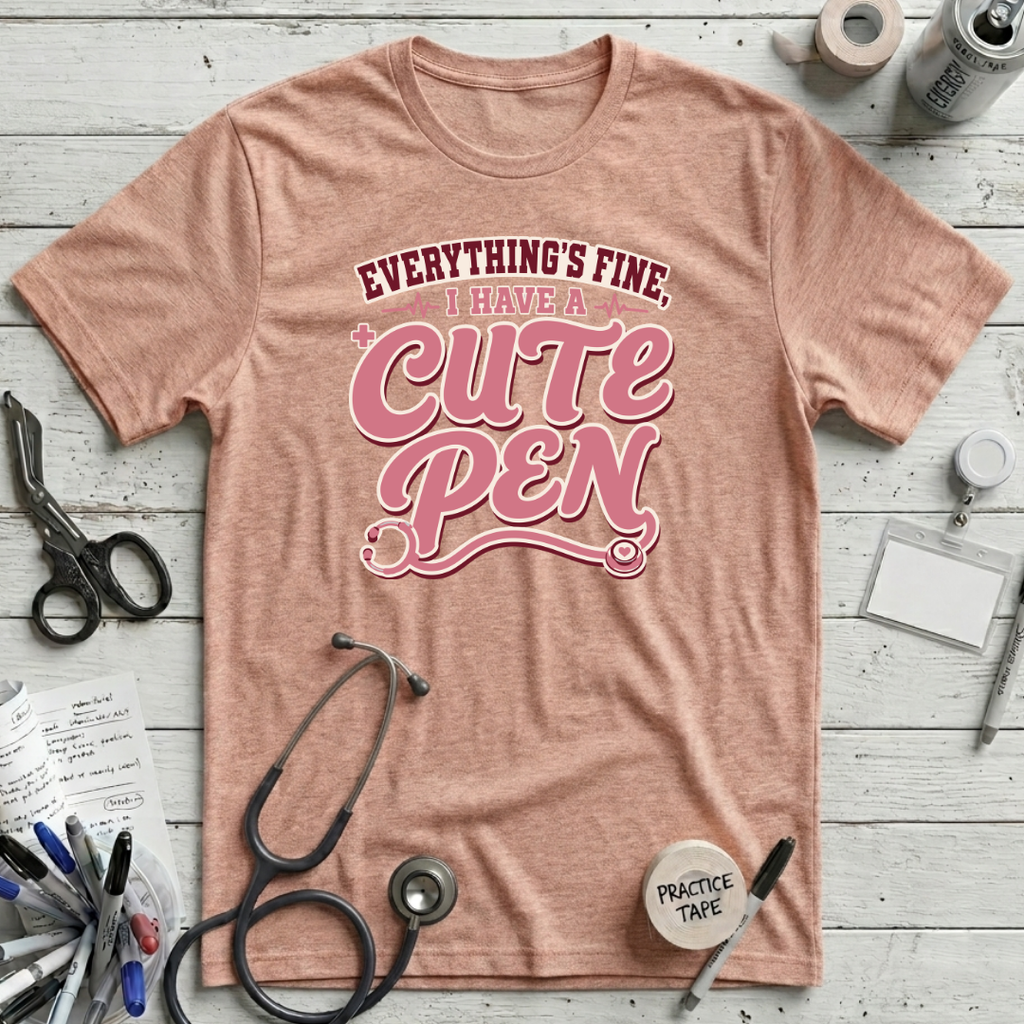 Cute Pen T-Shirt - Heather Prism Peach