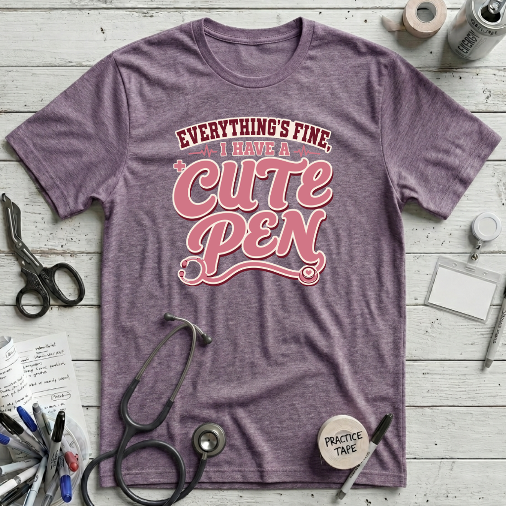 Cute Pen T-Shirt - Heather Purple
