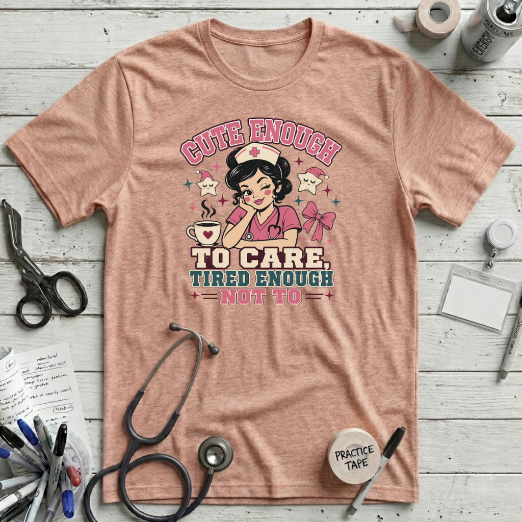 Cute and Tired T-Shirt - Heather Prism Peach