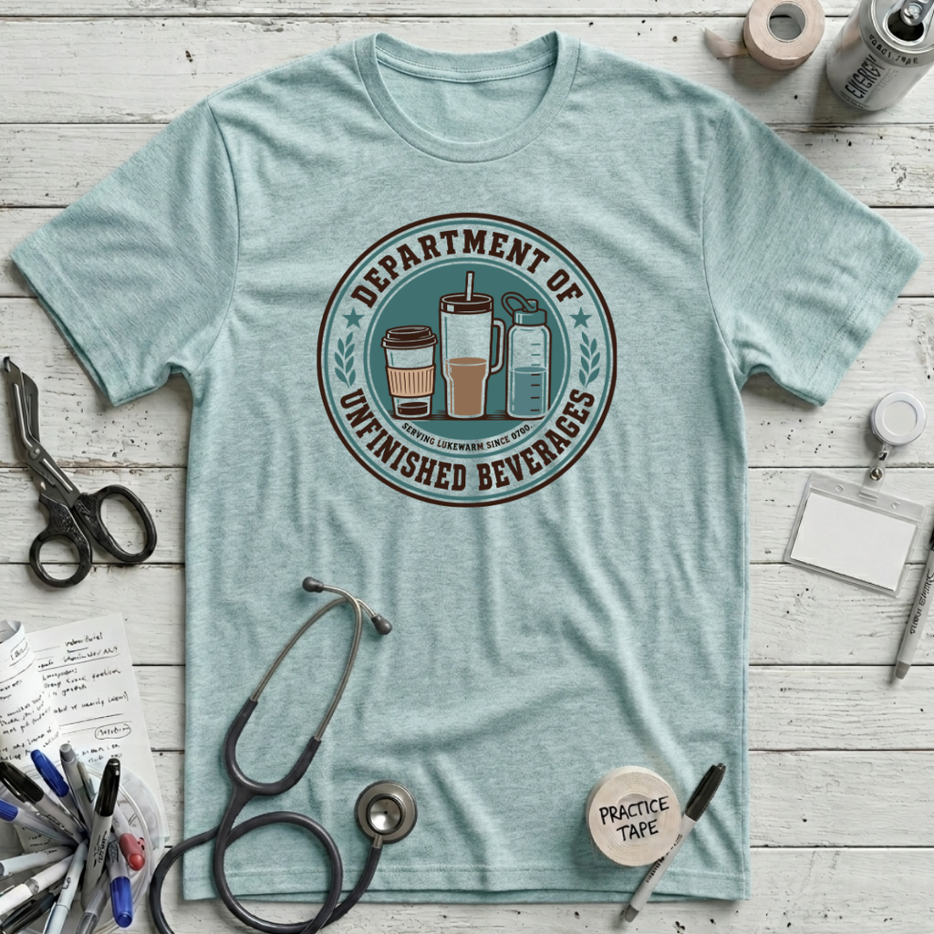 Department of Unfinished Beverages T-Shirt - Heather Ice Blue