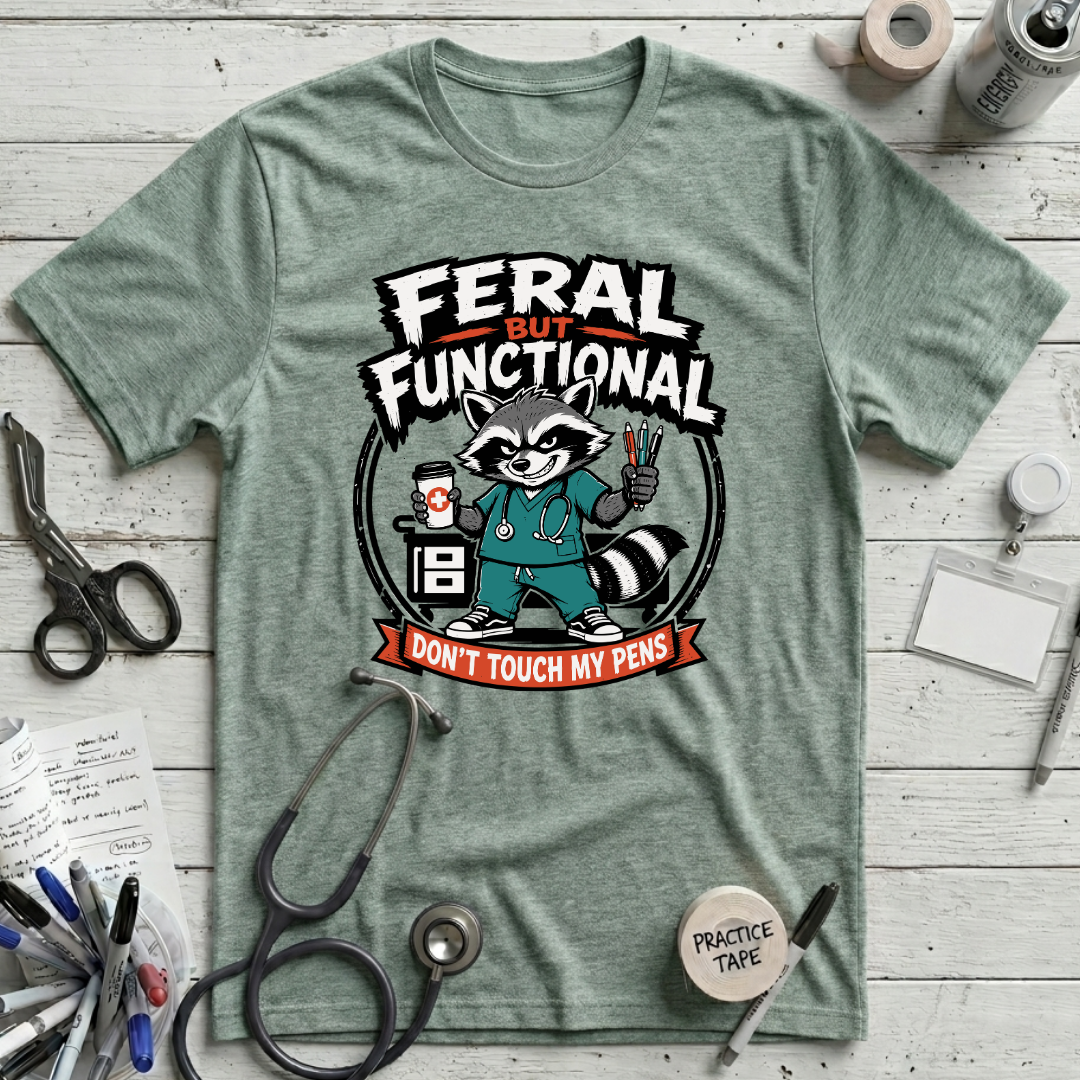 Feral But Functional T-Shirt - Heather Dusty Blue