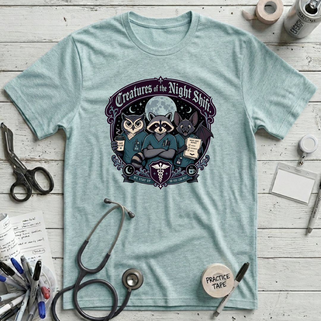 Creatures of the Night Shift T-Shirt - Heather Ice Blue