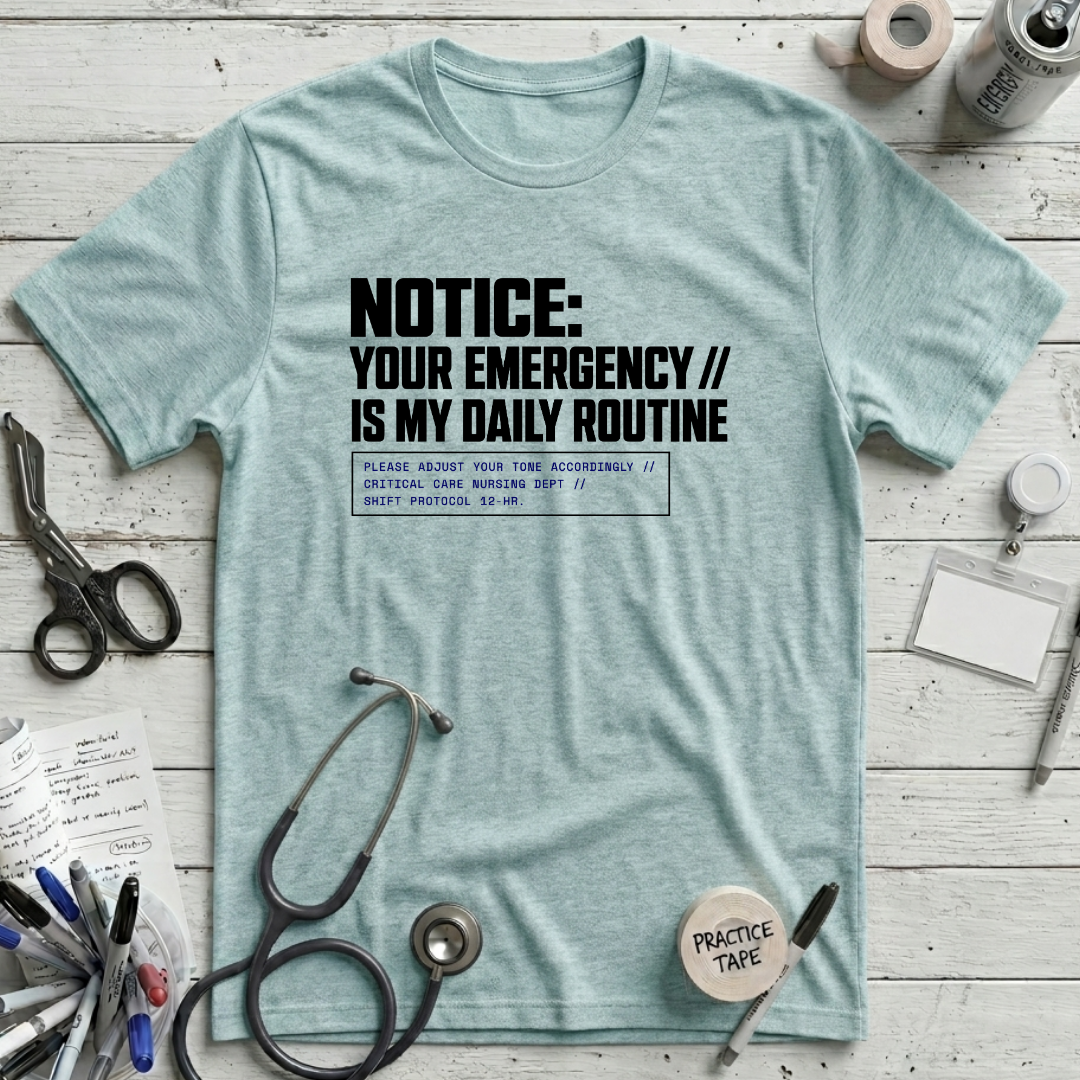 Emergency Daily Routine T-Shirt - Heather Ice Blue