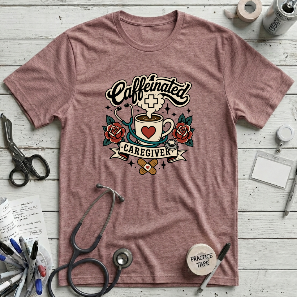 Caffeinated Caregiver T-Shirt - Heather Mauve