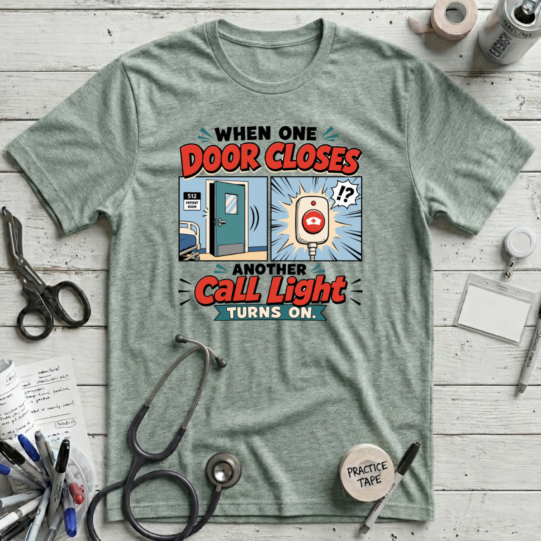 When One Door Closes T-Shirt - Heather Prism Dusty Blue