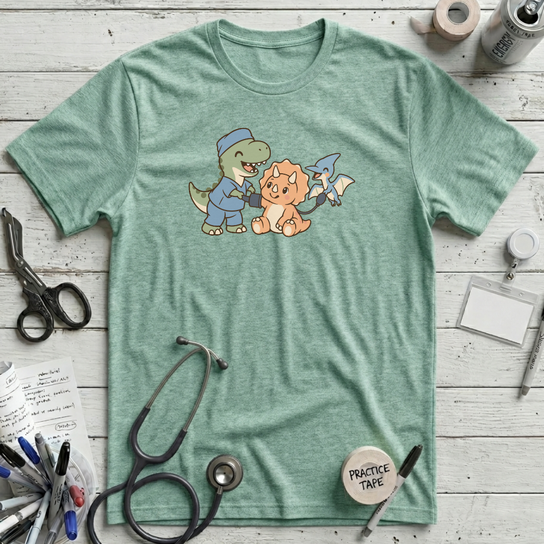 Dinosaur Checkup Crew T-Shirt - Heather Prism Mint
