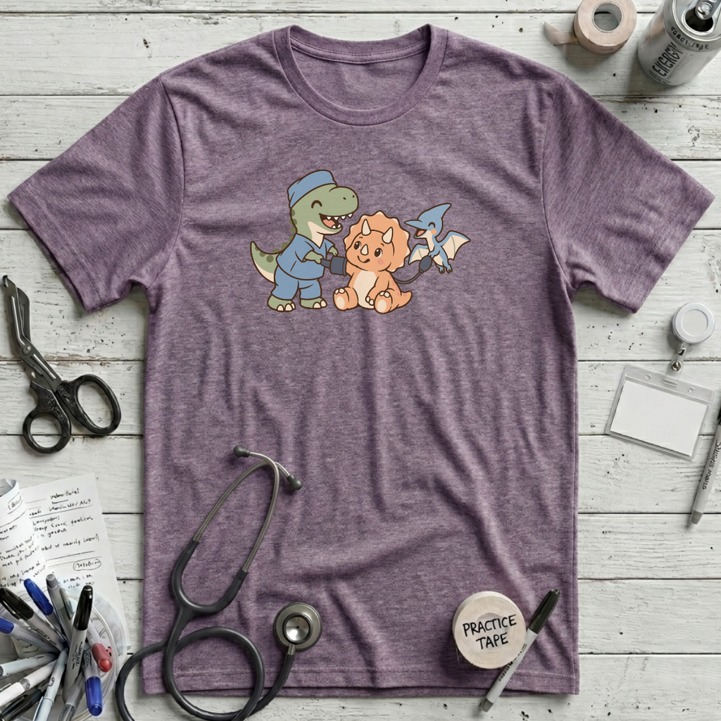 Dinosaur Checkup Crew T-Shirt - Heather Purple