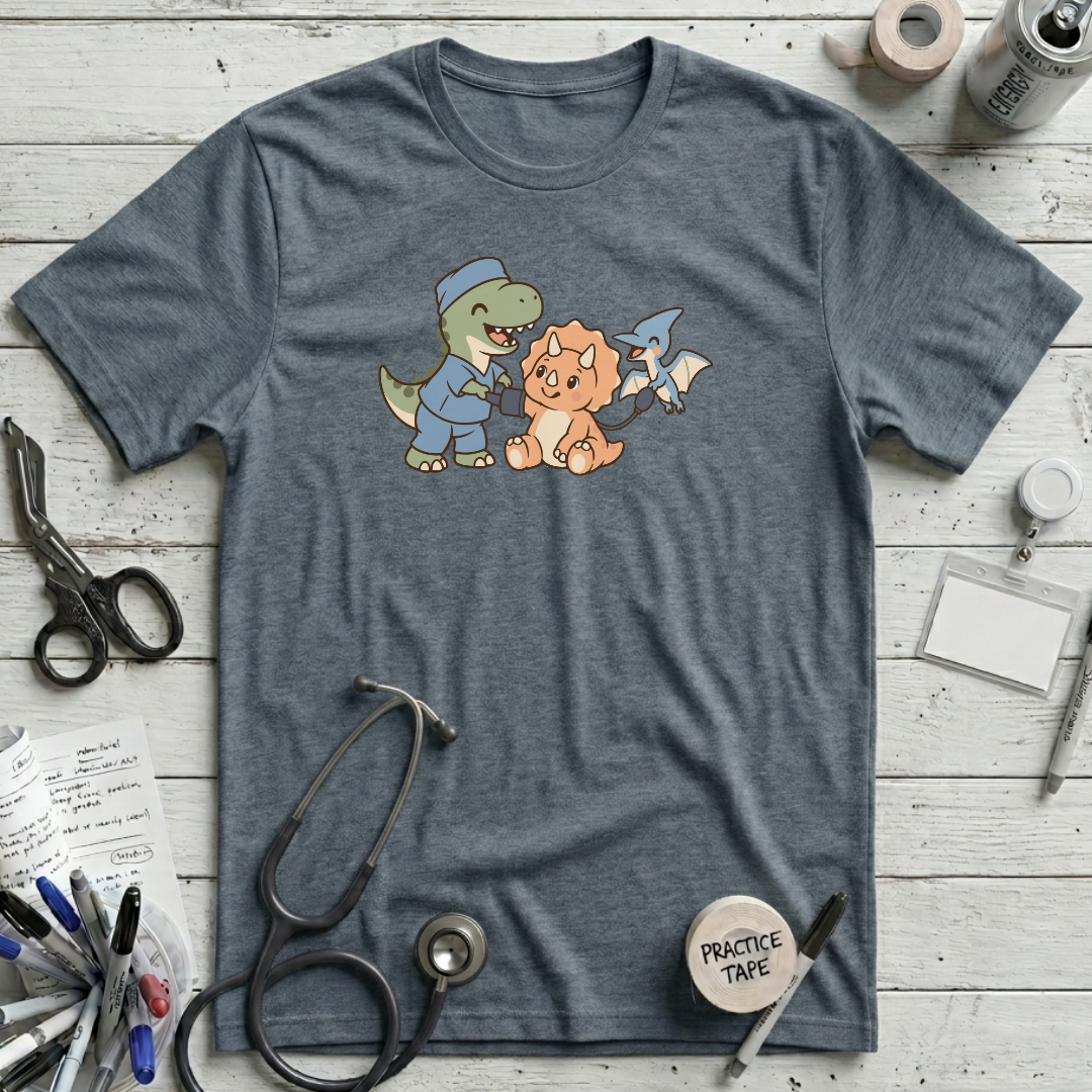Dinosaur Checkup Crew T-Shirt - Heather Slate