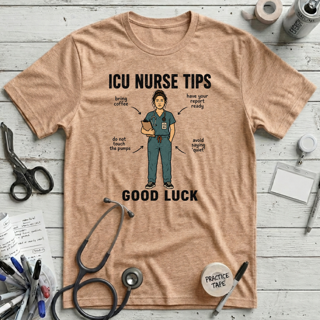 ICU Nurse Tips T-Shirt - Heather Peach