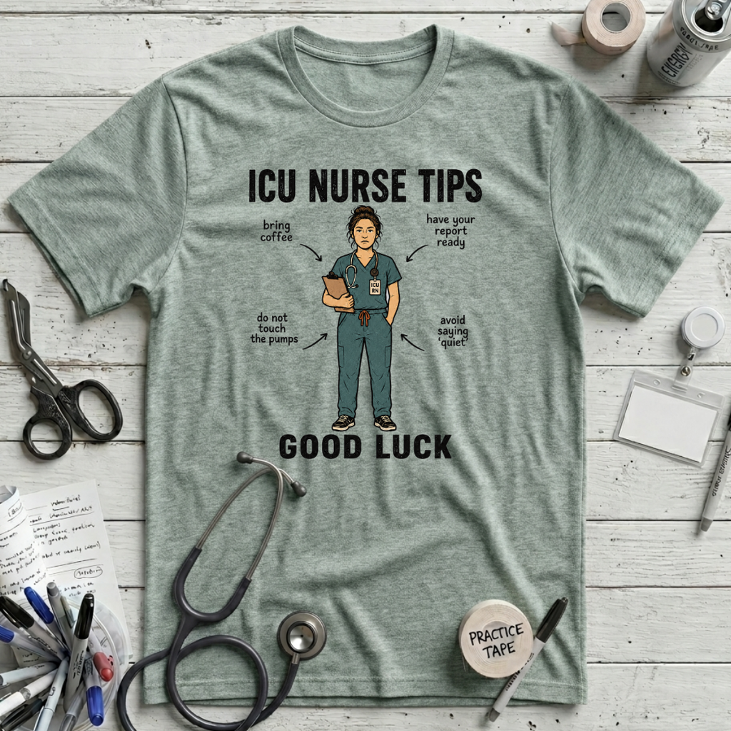 ICU Nurse Tips T-Shirt - Heather Prism Dusty Blue