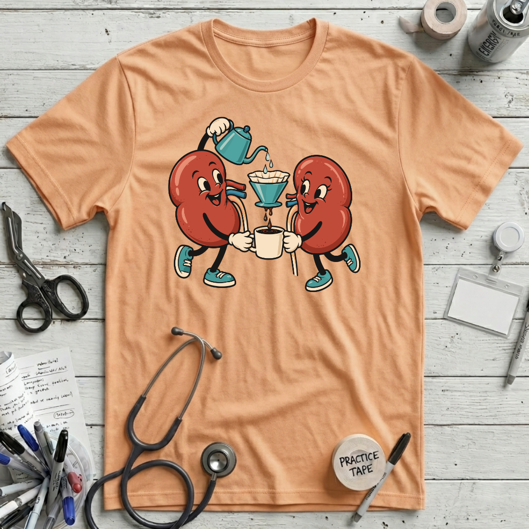 Kidney Coffee Crew T-Shirt - Peach