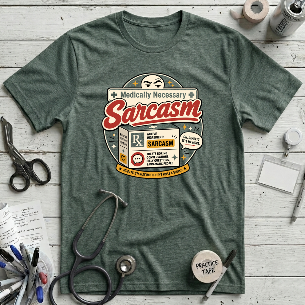 Medically Necessary Sarcasm T-Shirt - Heather Forest