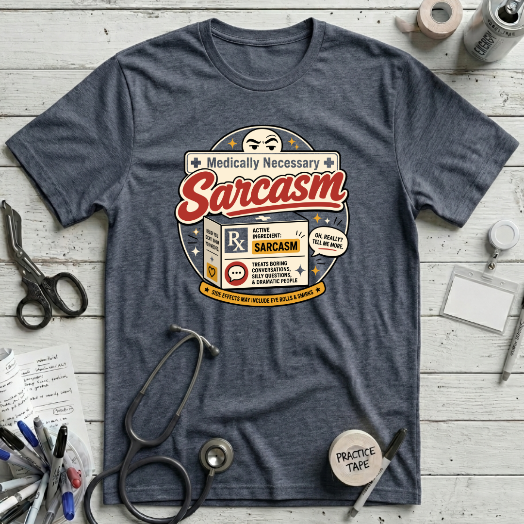 Medically Necessary Sarcasm T-Shirt - Heather Navy