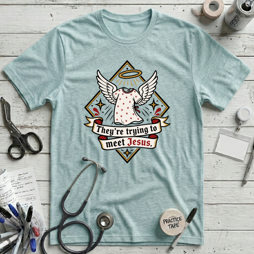 Meet Jesus T-Shirt - Heather Ice Blue