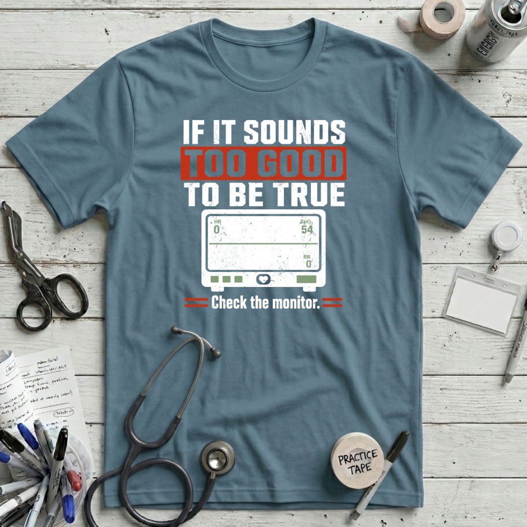 Monitor Check T-Shirt - Steel Blue