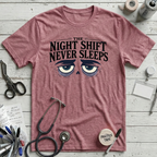 Never Sleeps T-Shirt - Heather Raspberry
