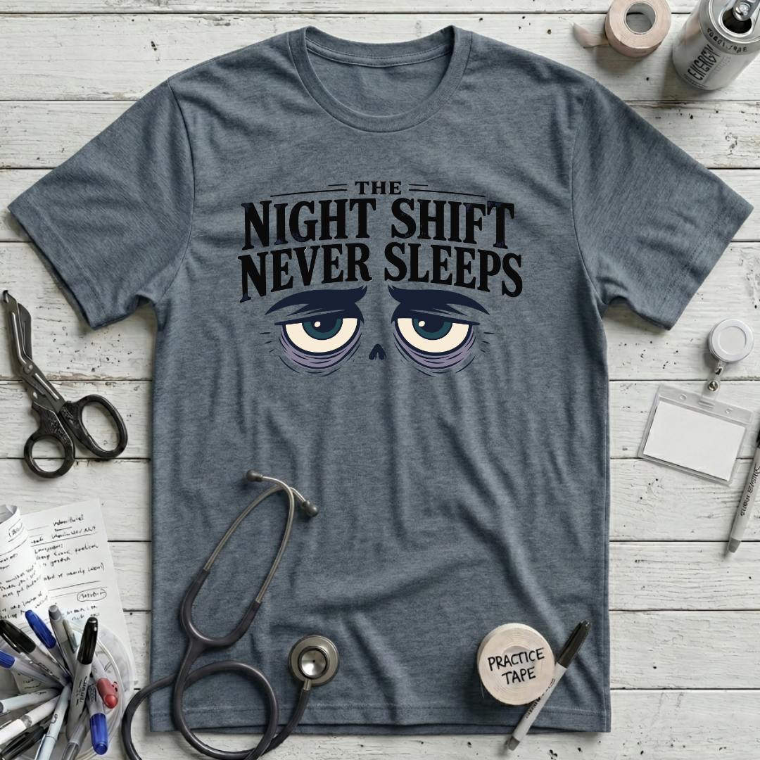 Never Sleeps T-Shirt - Heather Slate