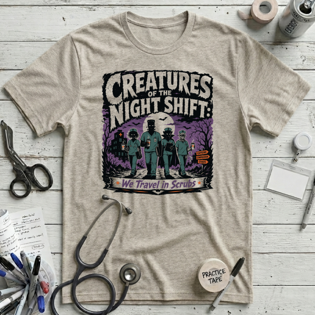 Night Shift Creatures T-Shirt - Heather Prism Natural