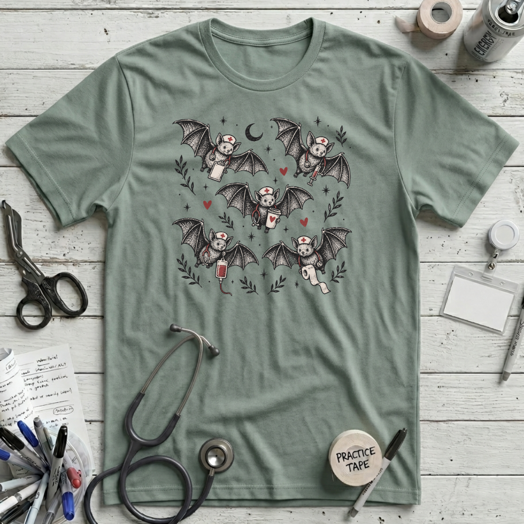 Nurse Bat T-Shirt - Dusty Blue