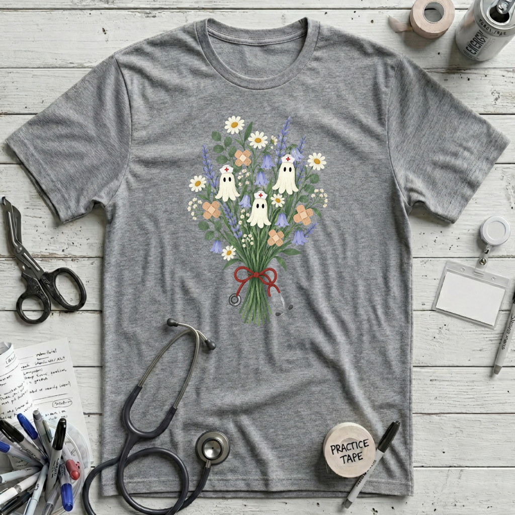 Nurse Ghost Flower T-Shirt - Athletic Heather