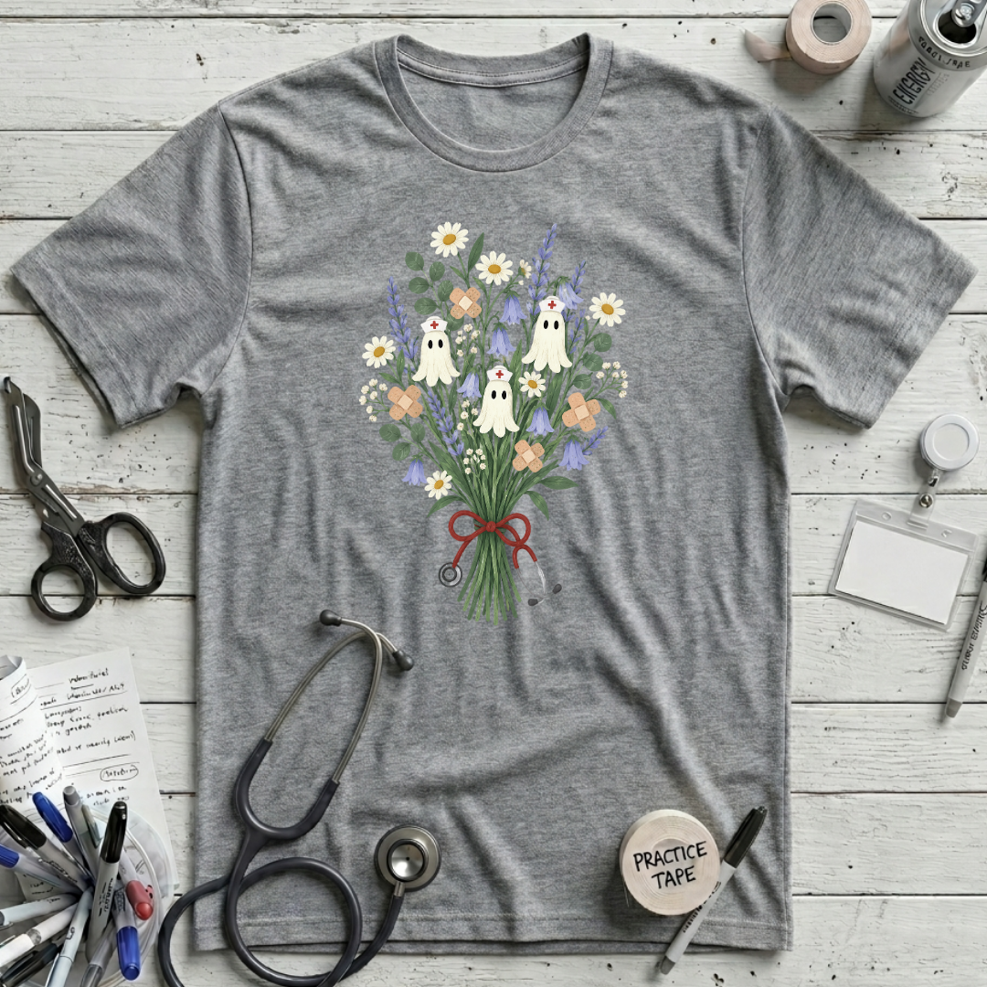 Nurse Ghost Flower T-Shirt - Athletic Heather