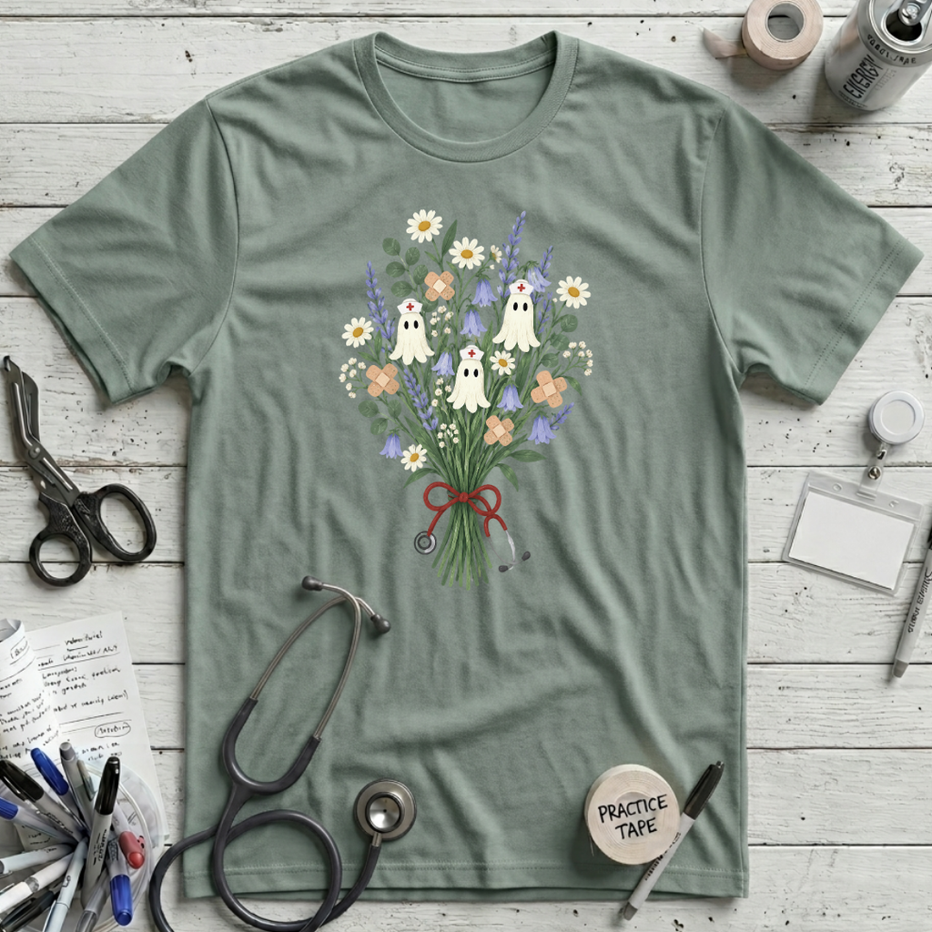 Nurse Ghost Flower T-Shirt - Dusty Blue