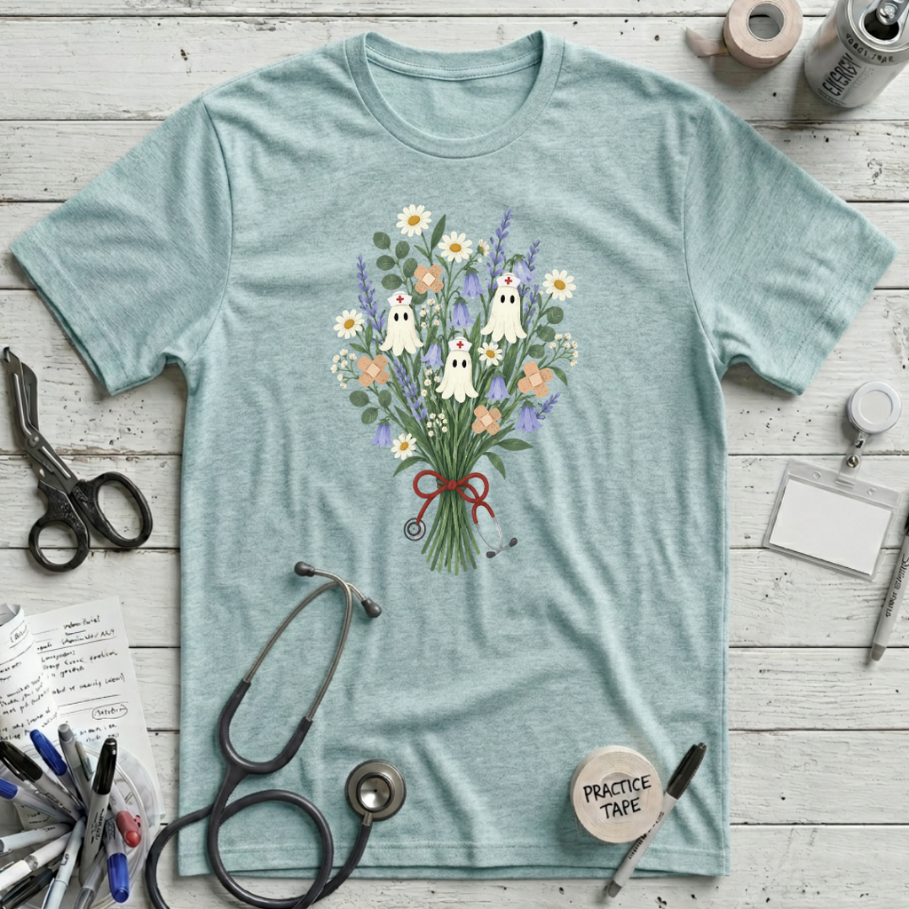 Nurse Ghost Flower T-Shirt - Heather Ice Blue