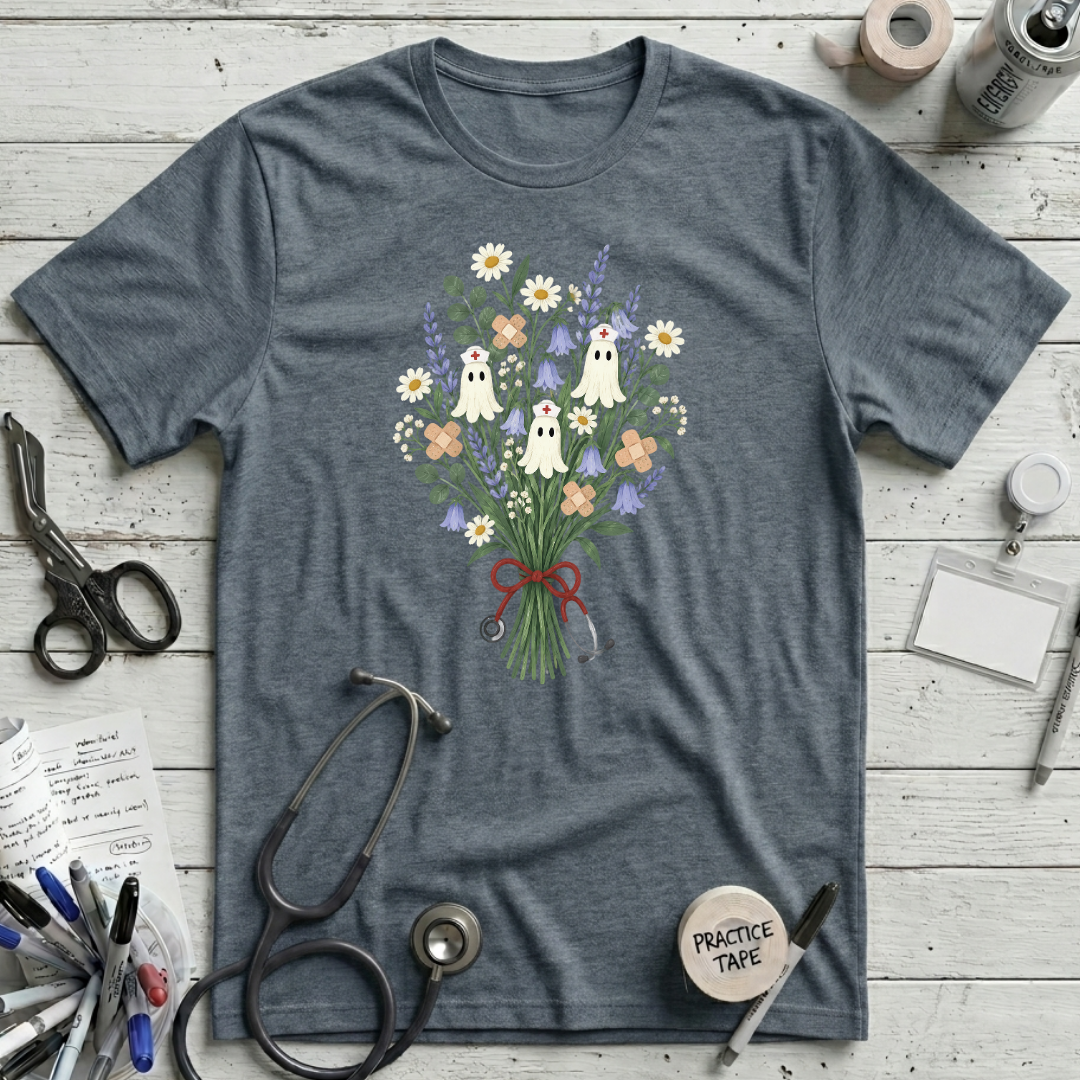 Nurse Ghost Flower T-Shirt - Heather Slate