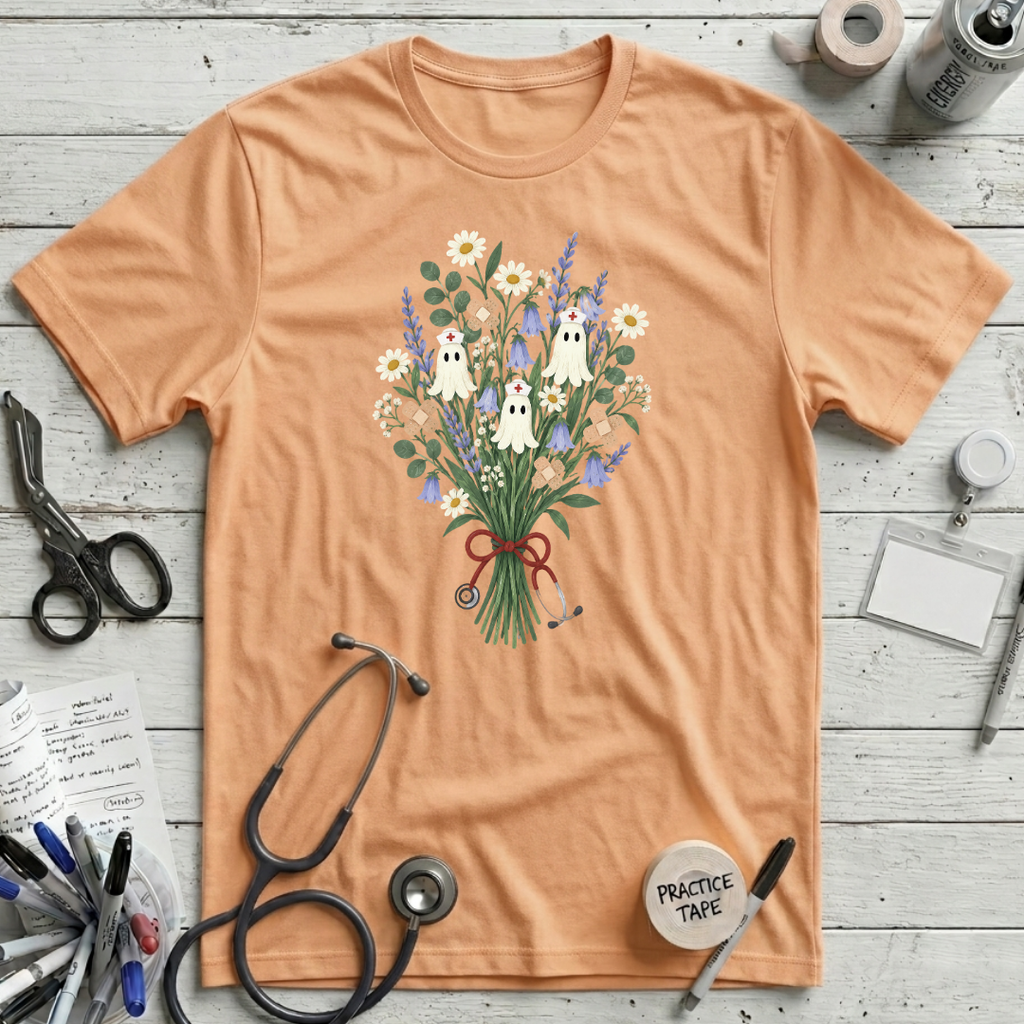 Nurse Ghost Flower T-Shirt - Peach