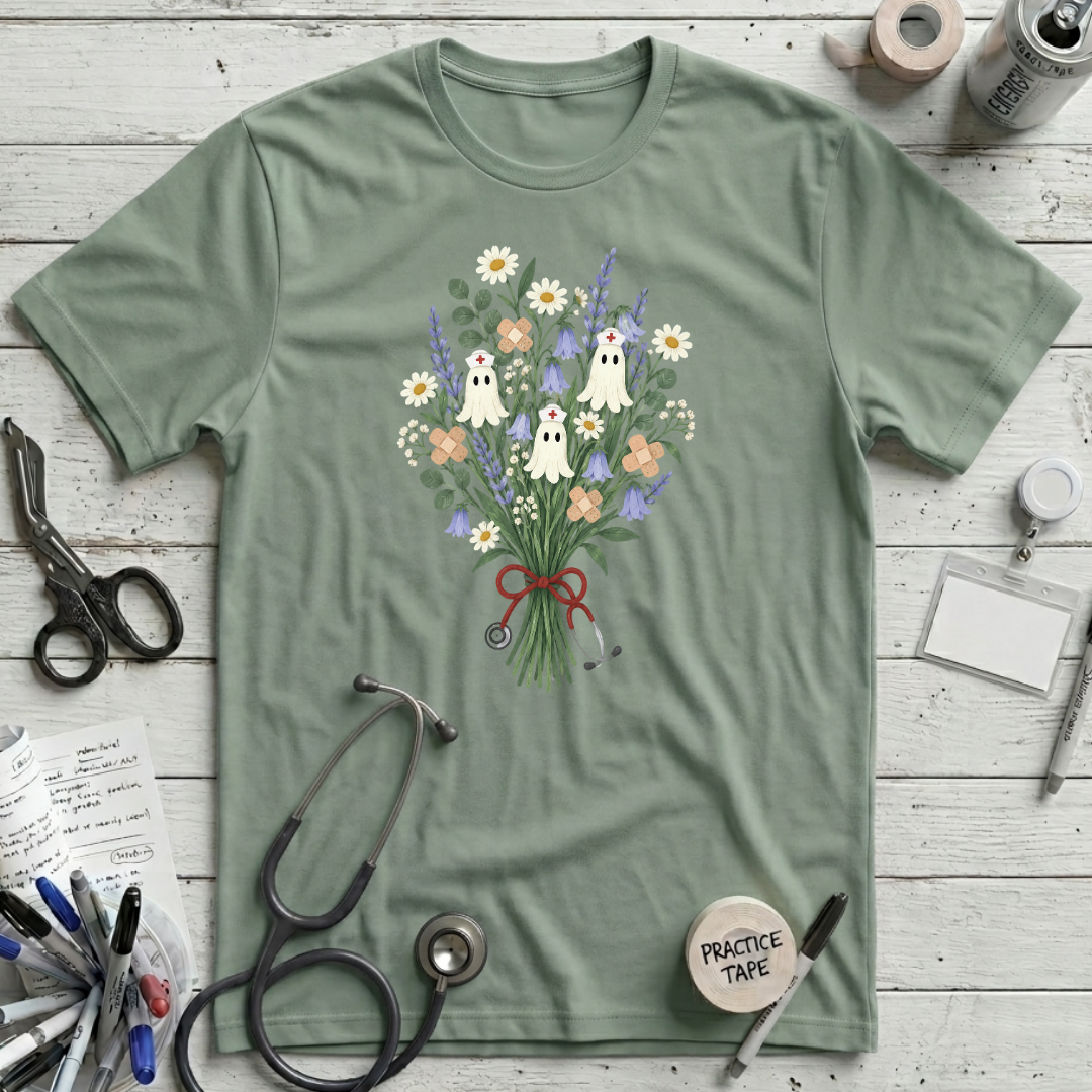 Nurse Ghost Flower T-Shirt - Sage