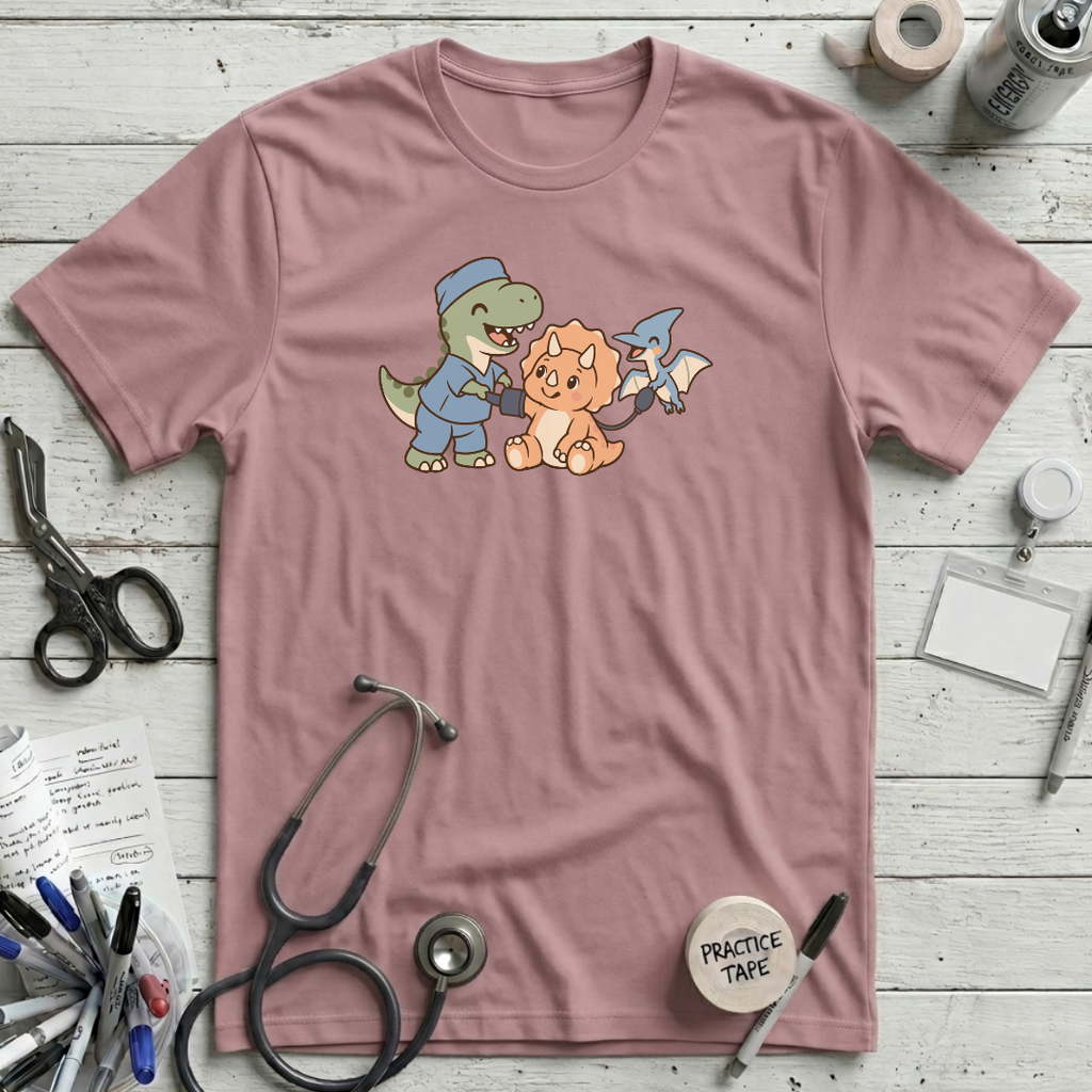 Dinosaur Checkup Crew T-Shirt - Orchid